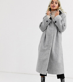 Серое пальто на пуговицах с воротником ASOS DESIGN Petite-Серый