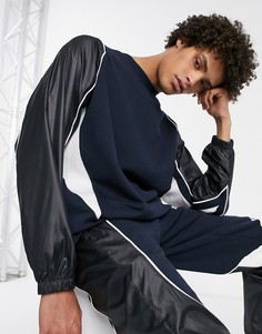 Темно-синий oversize-свитшот с нейлоновой байкерской отделкой ASOS DESIGN