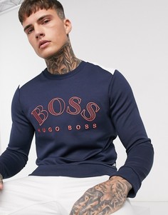 Темно-синий свитшот с логотипом на груди BOSS