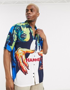 Рубашка с короткими рукавами и принтом Bershka-Синий