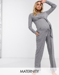 Серые меланжевые брюки от комплекта для беременных Mamalicious-Серый Mama.Licious