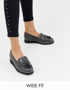 Серые лоферы для широкой стопы с крокодиловым рисунком Simply Be-Серый