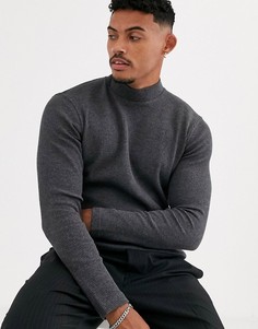 Серый лонгслив из вафельного трикотажа Bershka