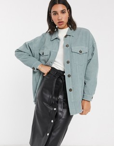 Зеленая вельветовая куртка-рубашка в стиле oversize Stradivarius-Зеленый