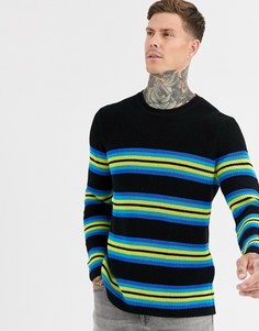 Черный джемпер с полосками и круглым вырезом Bershka