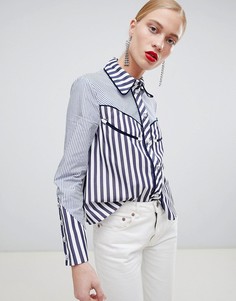 Рубашка в полоску с контрастной отделкой и бахромой в стиле вестерн House of Holland-Синий