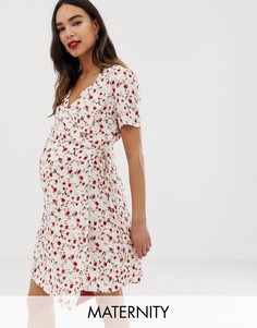 Чайное платье с принтом роз Wild Honey Maternity-Белый