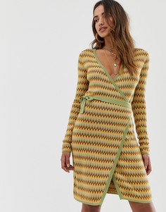 Трикотажное платье миди с запахом и зигзагообразным узором Skylar Rose-Мульти