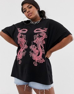 Oversize-футболка с принтом дракона New Girl Order Curve-Черный