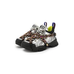 Кроссовки Gucci Комбинированные кроссовки Flashtrek с отделкой кристаллами Gucci