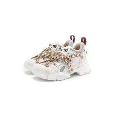 Кроссовки Gucci Комбинированные кроссовки Flashtrek с отделкой кристаллами Gucci