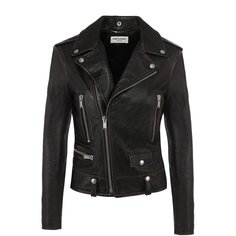 Куртки Saint Laurent Однотонная кожаная куртка с косой молнией Saint Laurent