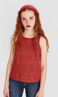 Топ с кружевом кроше без рукавов Stradivarius