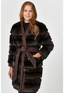 Шуба из меха кролика с поясом Virtuale Fur Collection