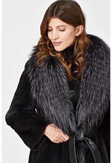 Шуба из аукционного меха норки KOPENHAGEN FUR с отделкой мехом лисы Emfasi Pelle