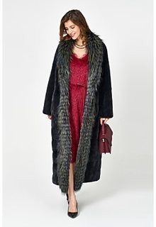 Шуба из аукционного меха норки KOPENHAGEN FUR с отделкой мехом лисы Emfasi Pelle