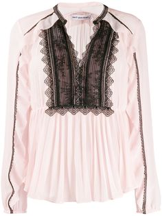 Self-Portrait lace-trimmed pleated blouse