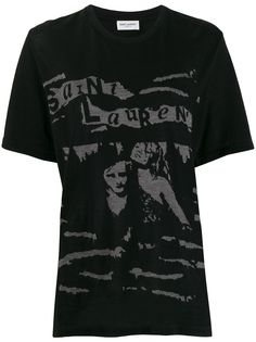 Saint Laurent футболка с графичным принтом и круглым вырезом