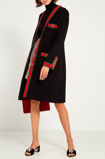Черное пальто с контрастной отделкой Gucci