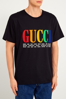 Черная футболка с цветным логотипом Gucci Man