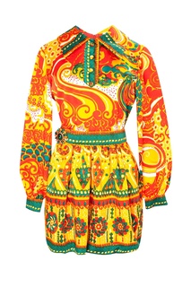 Шелковое яркое платье с принтом (70-е гг.) Oscar de la Renta Vintage