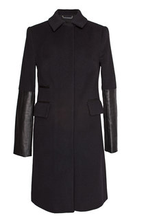 Пальто из шерсти с кожаными вставками Diane Von Furstenberg