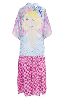 Розовое платье ниже колена с портретом девушки Tata Naka
