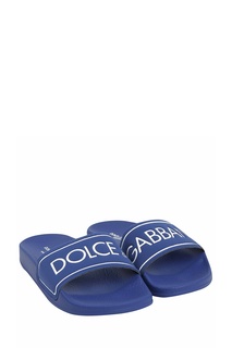 Синие пляжные шлепанцы с логотипом Dolce&Gabbana Children
