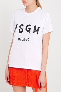 Белая футболка с черным логотипом Msgm
