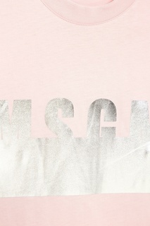Розовая футболка с серебристым логотипом Msgm