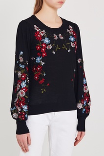 Черный пуловер с цветочной вышивкой Maje