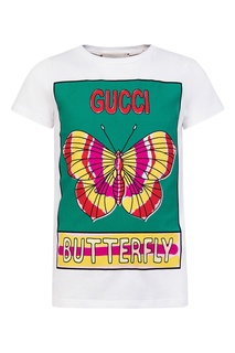 Белая футболка с бабочкой Gucci Kids