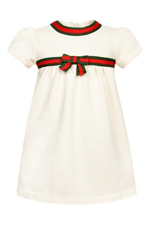 Белое платье с контрастной отделкой Gucci Kids
