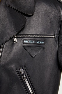Черная кожаная куртка с логотипом Prada