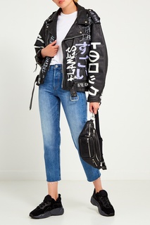 Черная куртка из кожи с иероглифами Inhype