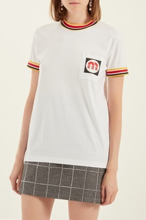 Хлопковая футболка с контрастной отделкой Miu Miu