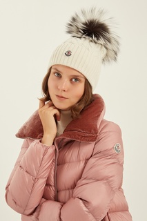 Белая вязаная шапка с помпоном Moncler