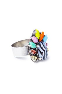 Серебристое кольцо с разноцветными кристаллами Anton Heunis
