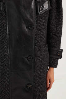 Шерстяное пальто с кожаными вставками Miu Miu