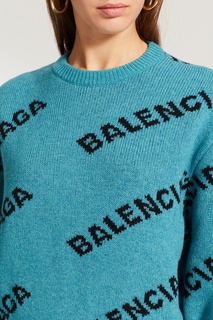 Бирюзовый джемпер с логотипами Balenciaga