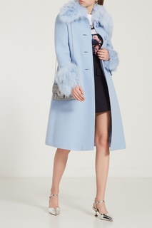 Голубое пальто с меховой отделкой Miu Miu