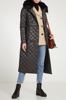 Черное стеганое пальто с мехом Naumi
