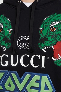 Черное худи с контрастным принтом Gucci Man
