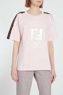 Розовая футболка с логотипами Fendi