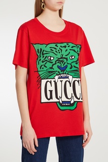 Красная футболка с принтом Gucci