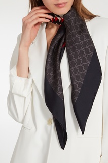 Шелковый платок с мотивом GG и волком Gucci