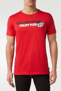 Красная футболка с контрастной надписью Philipp Plein