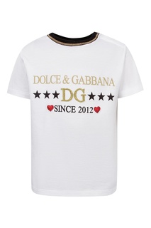 Белая футболка с черной горловиной Dolce&Gabbana Children