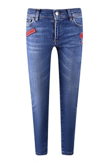Голубые джинсы с аппликациями Dolce&Gabbana Children