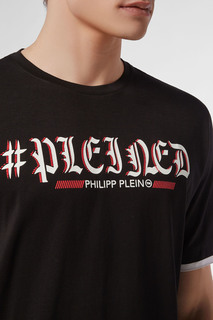 Черная футболка с надписью и белой отделкой Philipp Plein